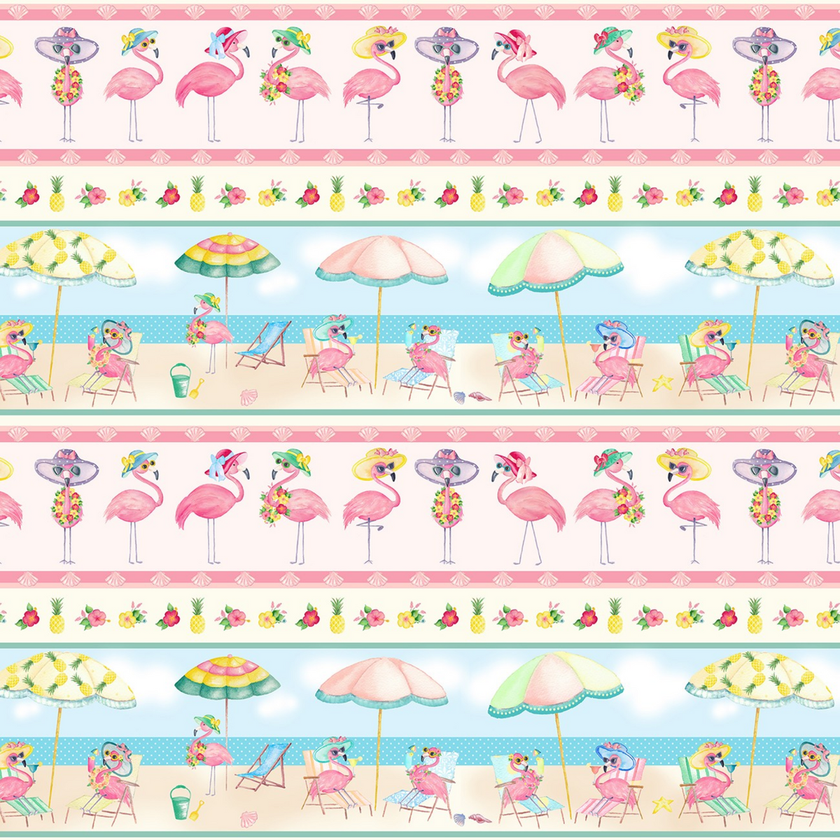 Fun in the Sun Flamingo Border Stripe by Andi Metz for Kanvas 12591-99 ...