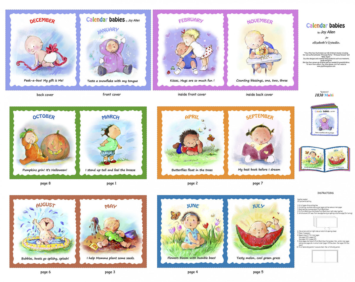 Calendar Babies Soft Book Panel by Joy Allen for Elizabeths Studio 183 ...