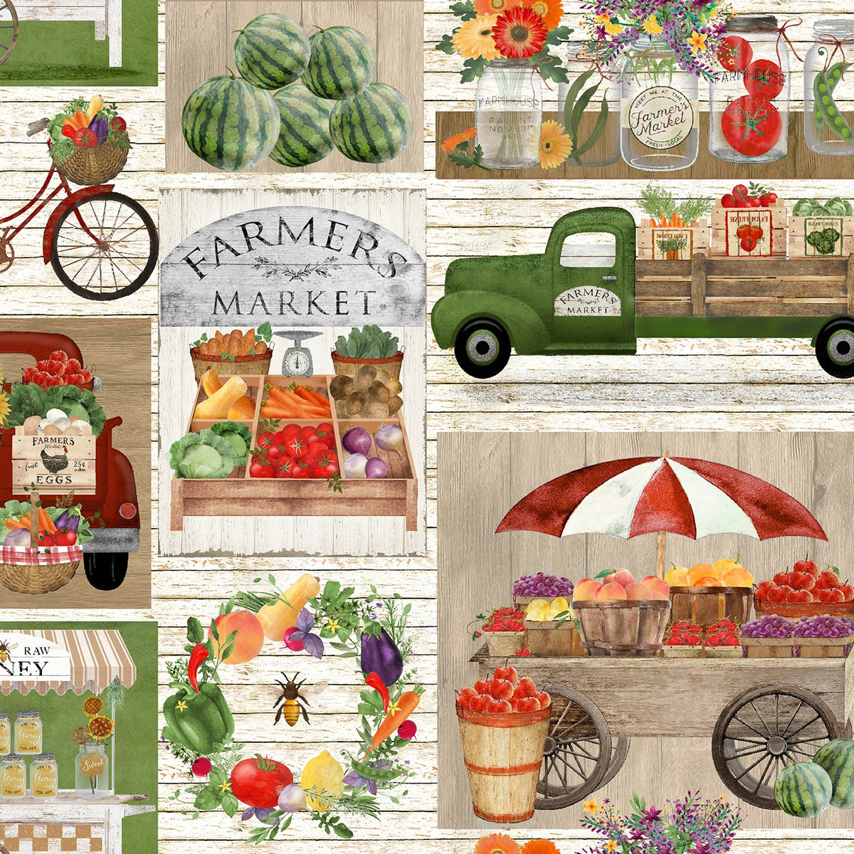 Locally Grown Market Patchwork by Beth Albert for 3 Wishes 20196-MLT ...