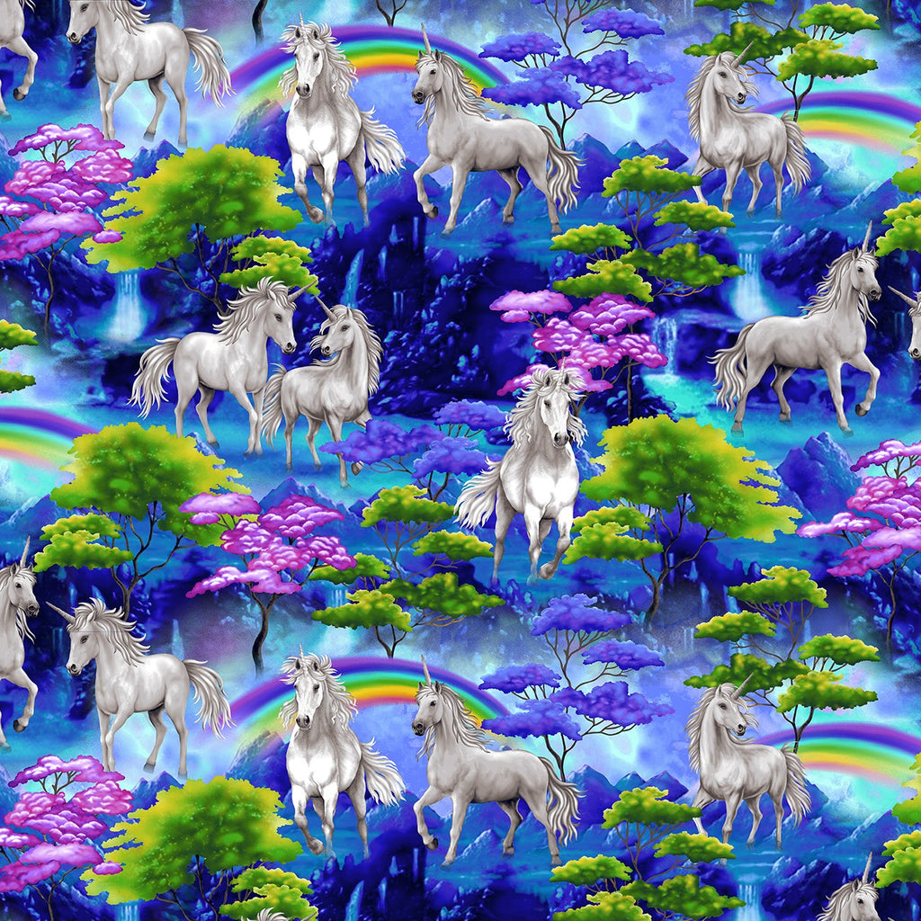 Unicorn Dreams Blue Multi Allover Unicorns by Color Principle Studio for Henry Glass 2724-17