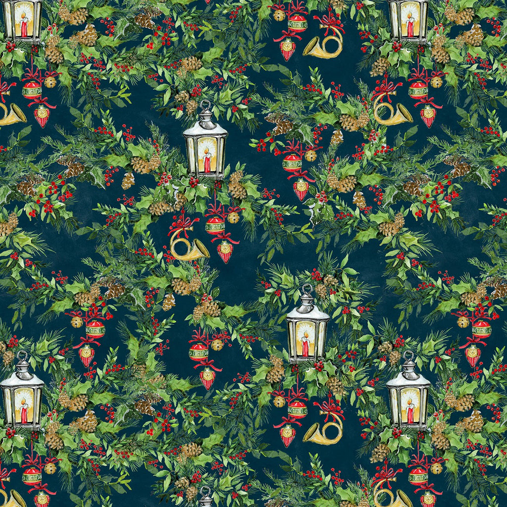 Winter Hollow Navy Greenery by Susan Winget for Wilmington Prints 39746-497