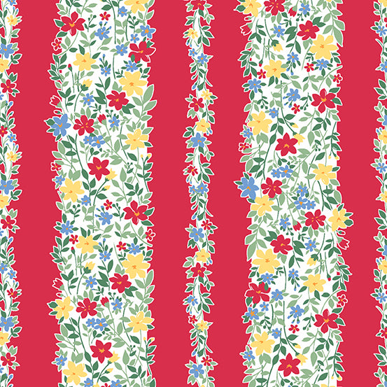 Strawberry Jam Red Floral Stripe by Andover Fabrics A-9364-R