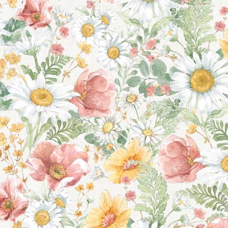 Daisy Days Packed Floral Cream by Beth Grove for Wilmington Prints