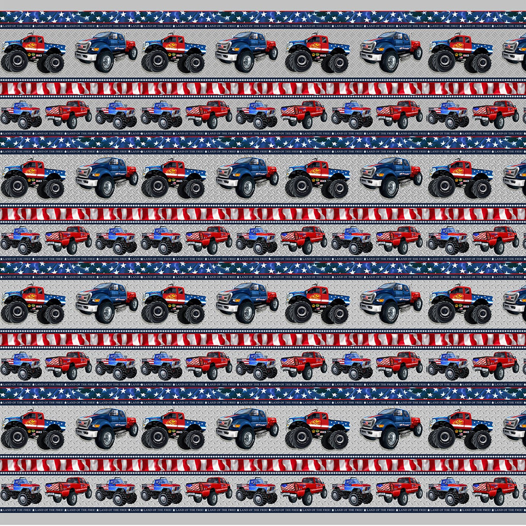 American Truckers Border Stripe Silver by Robert Giordana for Henry Glass 9478-90