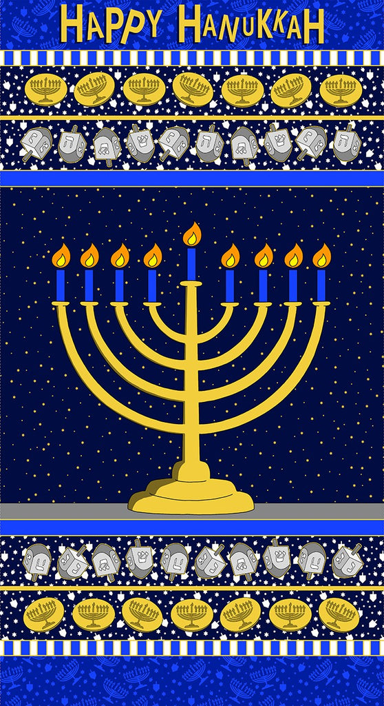 Festival of Lights Navy Menorah Panel by Athena Art Studios from Henry Glass and Company 9575P 77 NAVY 