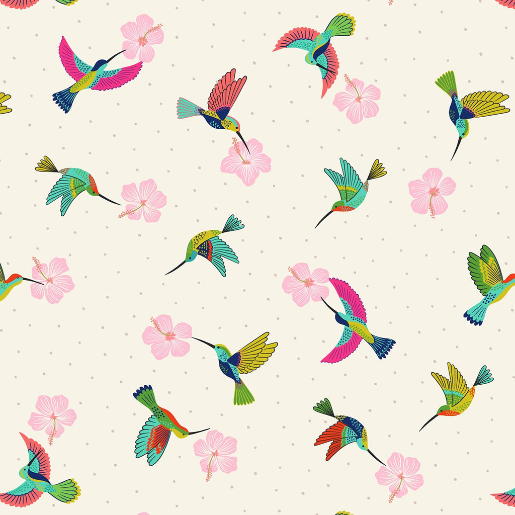 Hibiscus Hummingbird Scattered hummingbirds on cream from Lewis and Irene