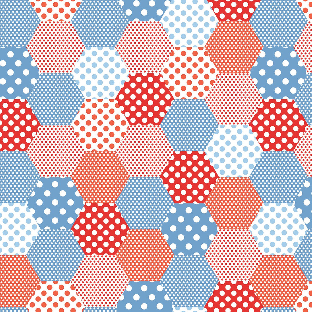 Set Sail America Hexi Red Cheater Quilt Print by Lindsay Wilkes for Riley Blake Designs