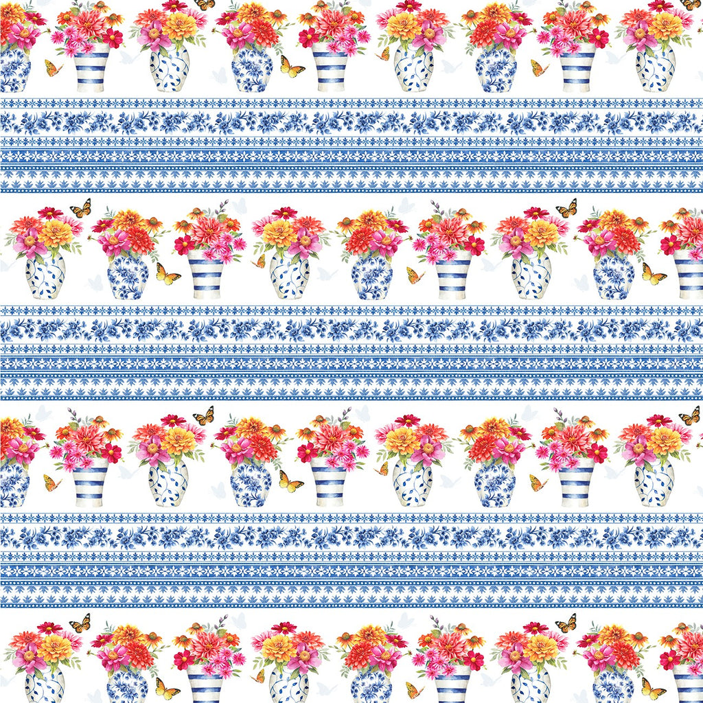 Chinoiserie Garden Wide Stripe from P and B Textiles CHGA4454-MU