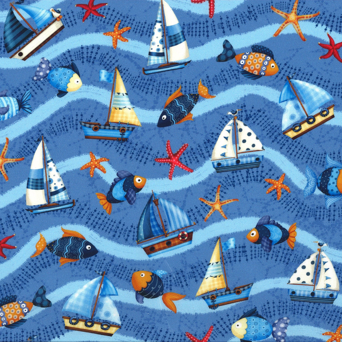 Sail Away Blue Sail La Vie by by Mina Shin for Michael Miller DCX12509 ...