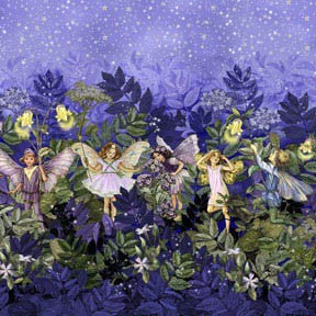 Night Flower Fairies Nite Border Metallic by Cicely Barker for Michael Miller