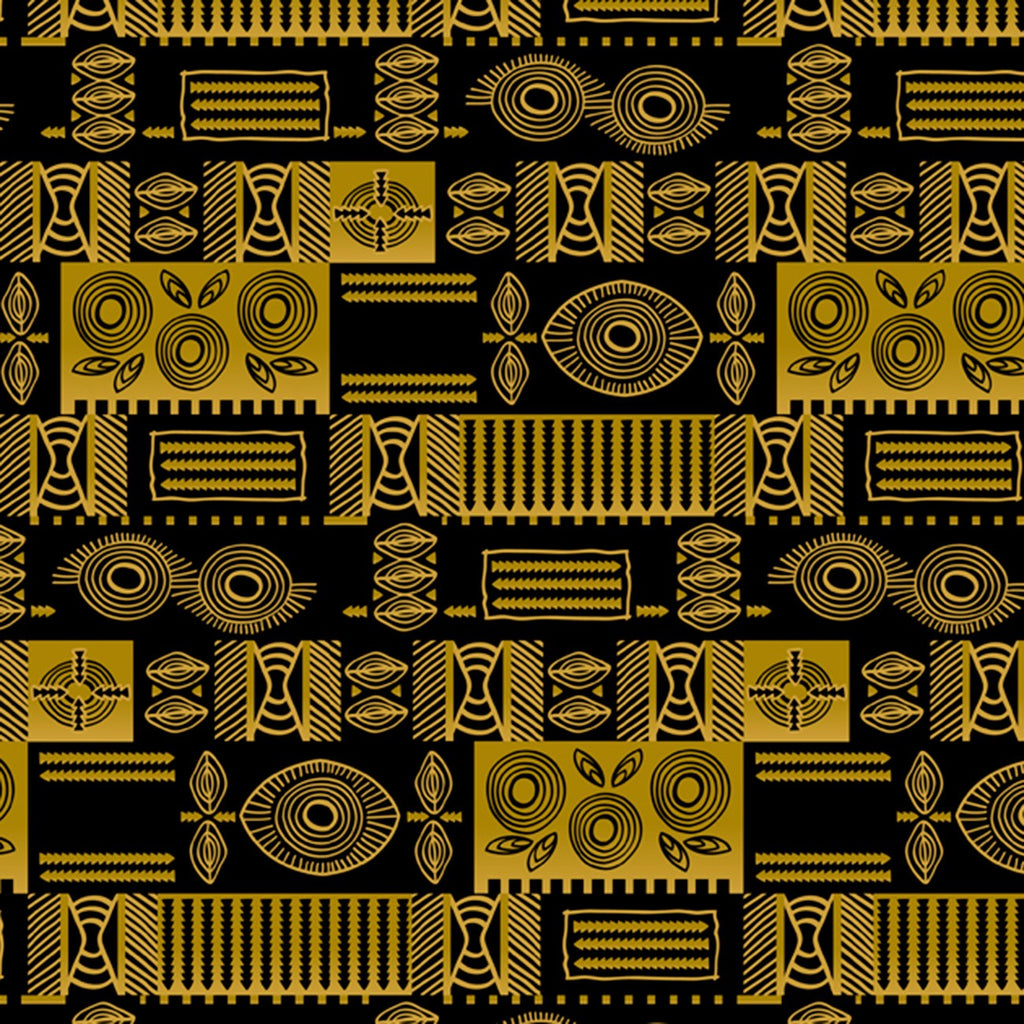 African Instinct Black Gold Symbols from David Textiles