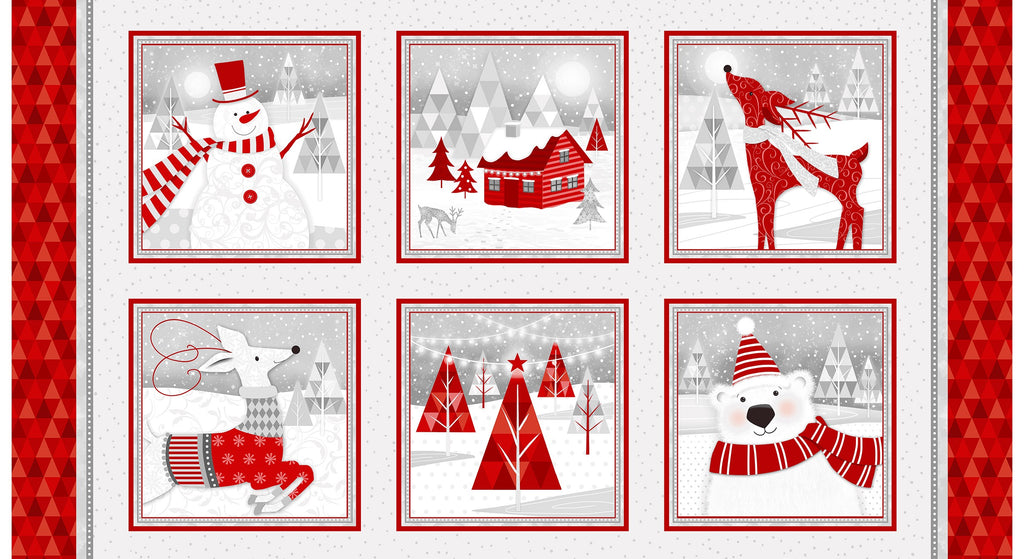 Winter Rendezvous Flannel Red Gray Flannel by Jan Shade Beach 6 block 24in repeat on Flannel