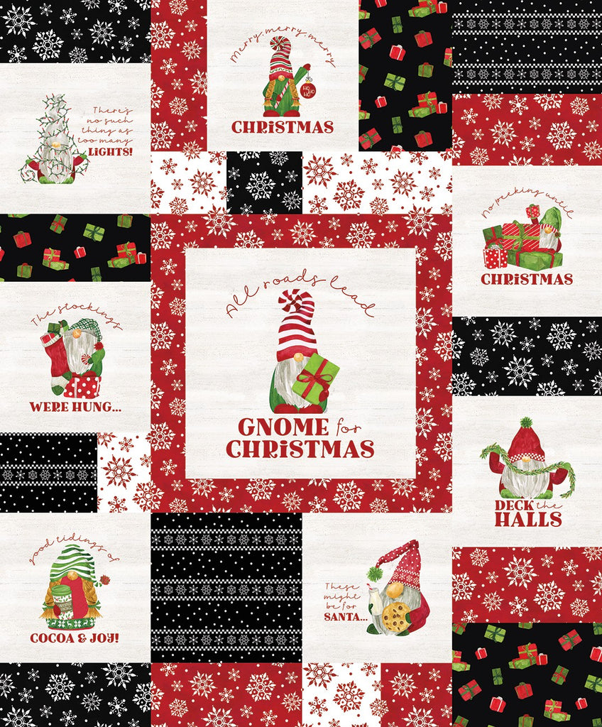 Gnome For Christmas Flannel Panel Red by Tara Reed for Riley Blake Designs FP10614R-RED