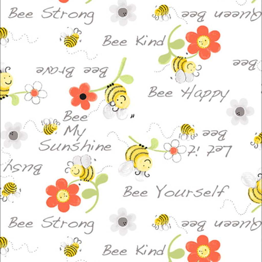 Sweet Bees White Bee Words Floral by Susybee SB20362-100