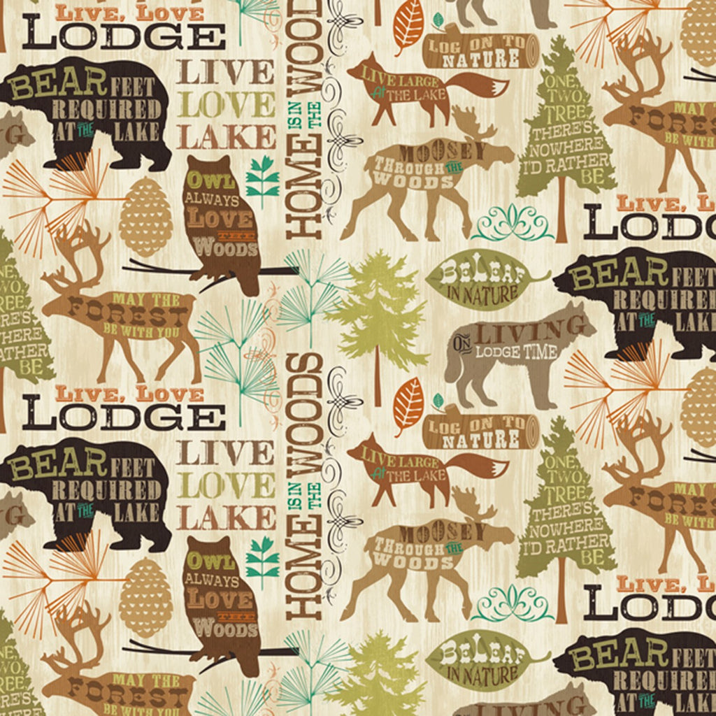 Live Lodge Love Cream Brown by Wild Apple for David Textiles