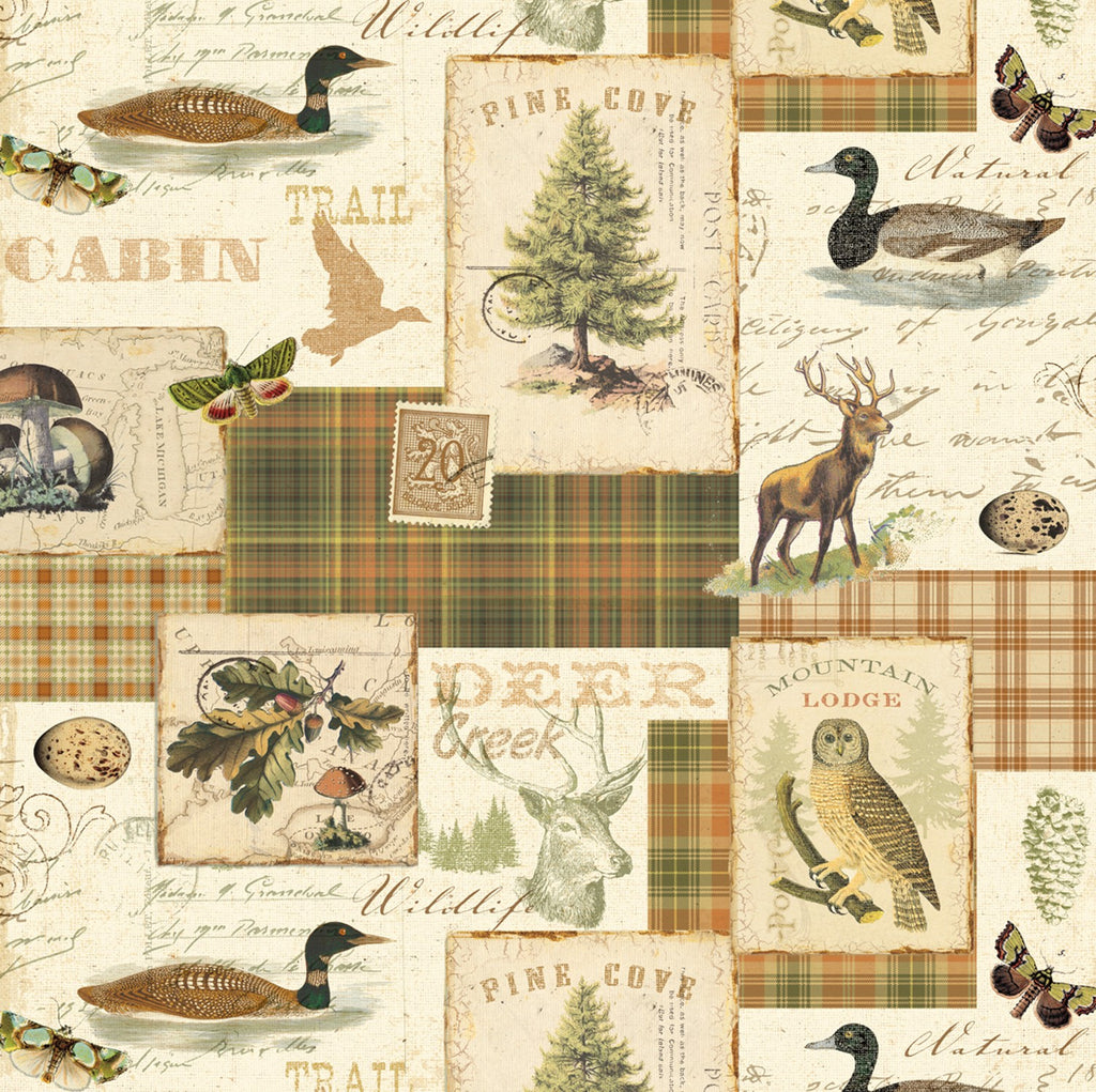 North Memories Cream Brown Patchwork by David Textiles