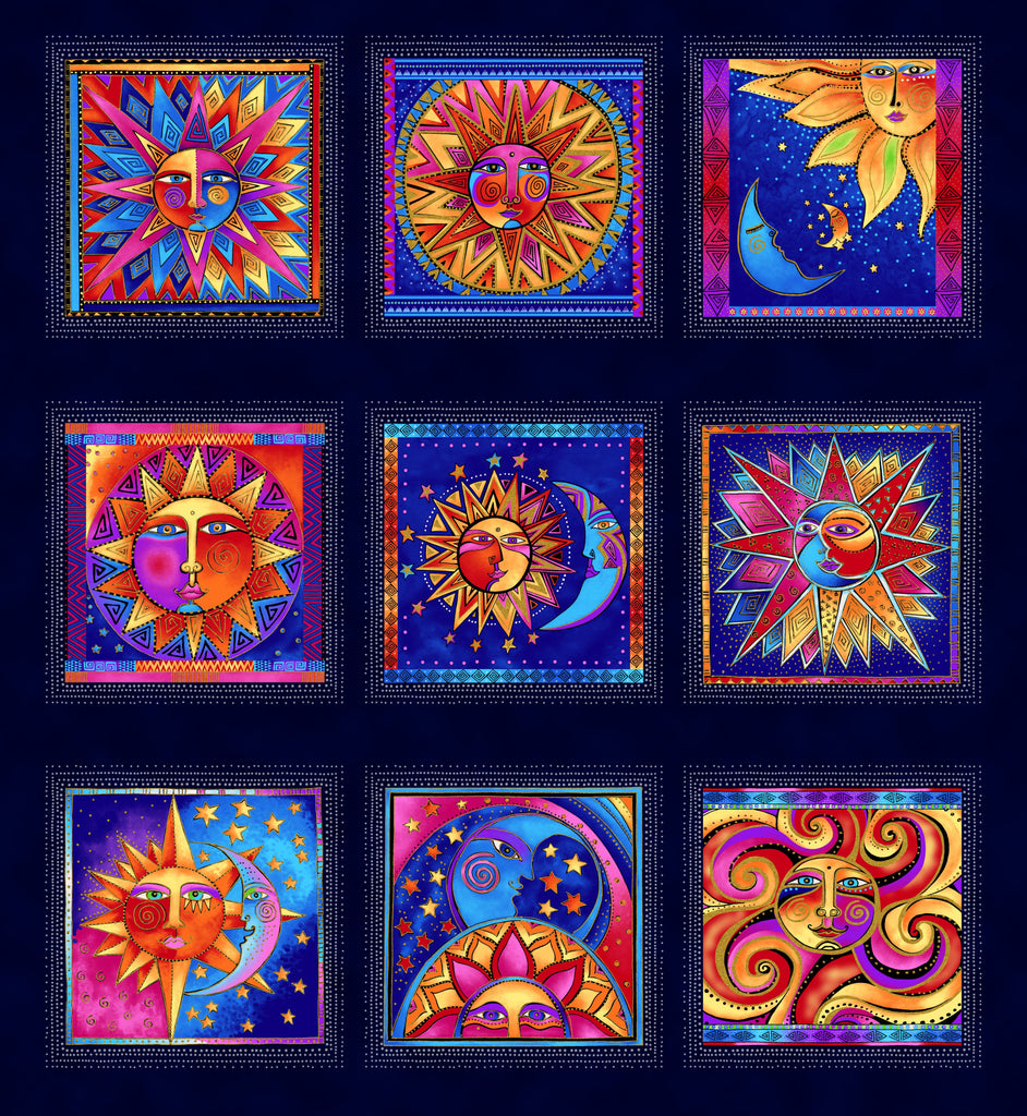 Celestial Magic Navy Blocks Metallic by Laurel Burch for Clothworks Y3159-93M