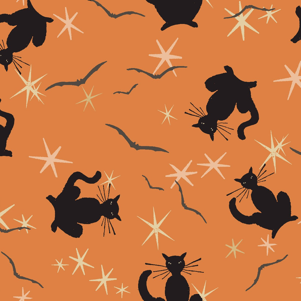 Retro Halloween Black Cats Orange by Dan DiPaolo for Clothworks Y3248-36
