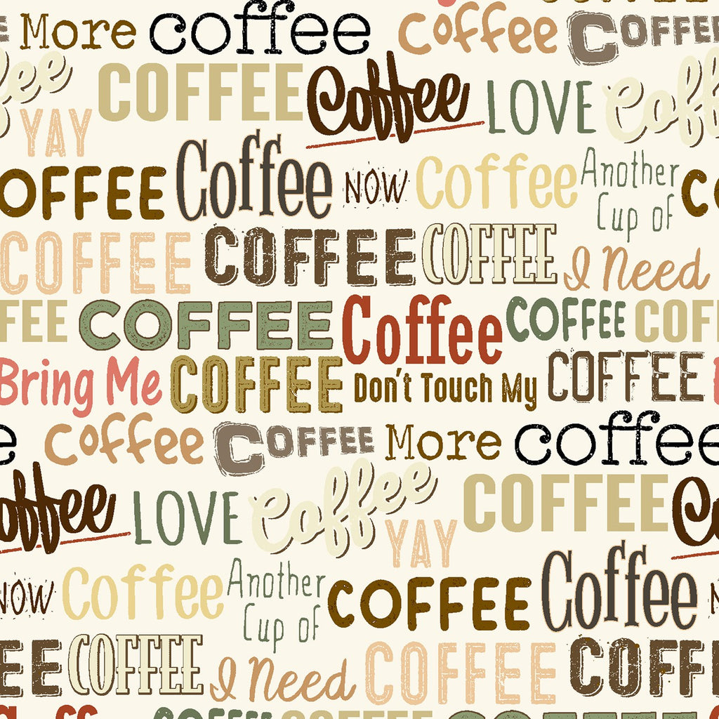 YAY Coffee Words Cream by Dan DiPaolo for Clothworks Y3657-57